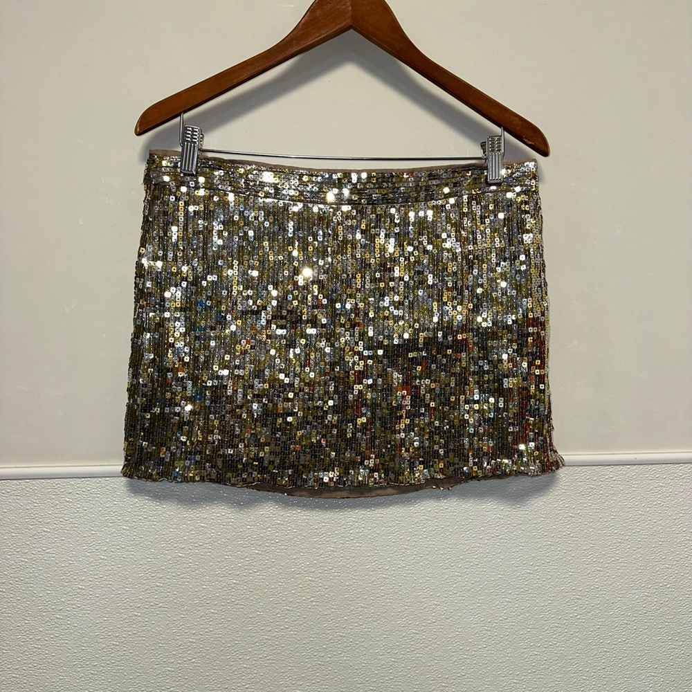 Abercrombie & Fitch Gold Silver Sequin Mini Skirt Size 10 Women’s NEW NWT Party